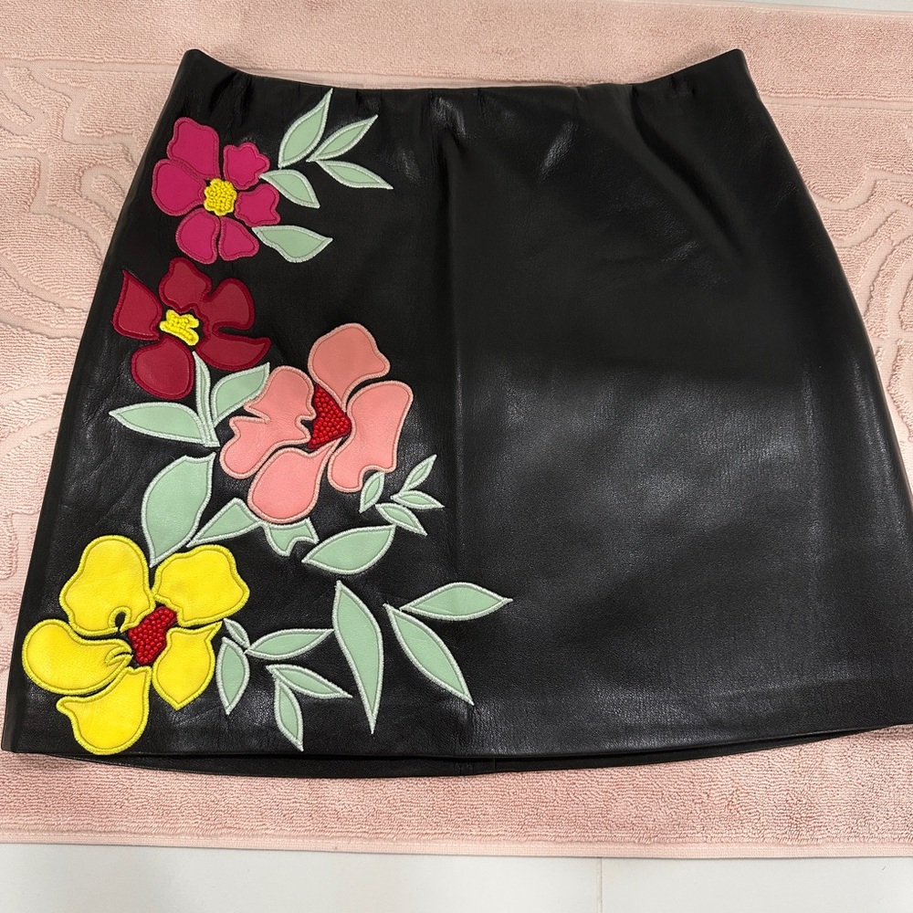 Floral Embroidered Black Skirt